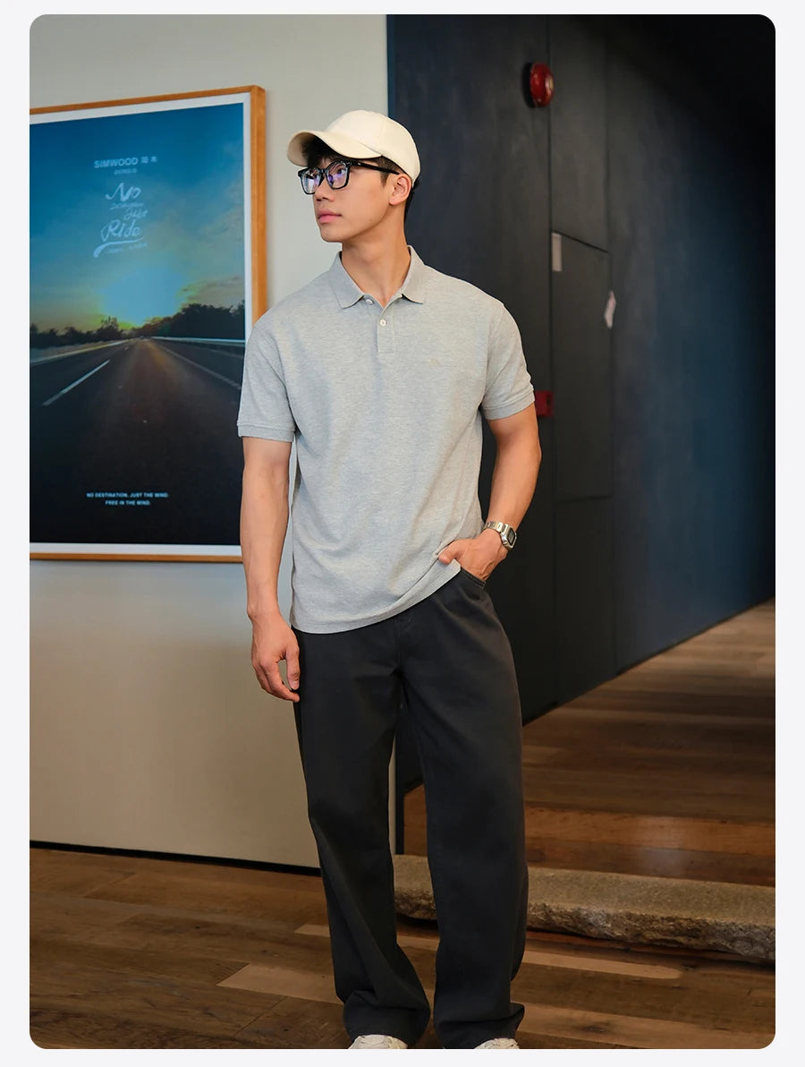 SIMWOOD 2026 Summer New Oversize Polo Shirts Men Breathable Comfortable Moisture-Wicking T-shirt Tops
