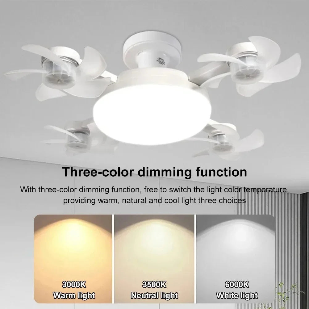 Remote Control Dimmable LED Fan Light E27 Ceiling Fan with Light 3Color Eye Protection Strobe Free Bedroom Kitchen Garage Office