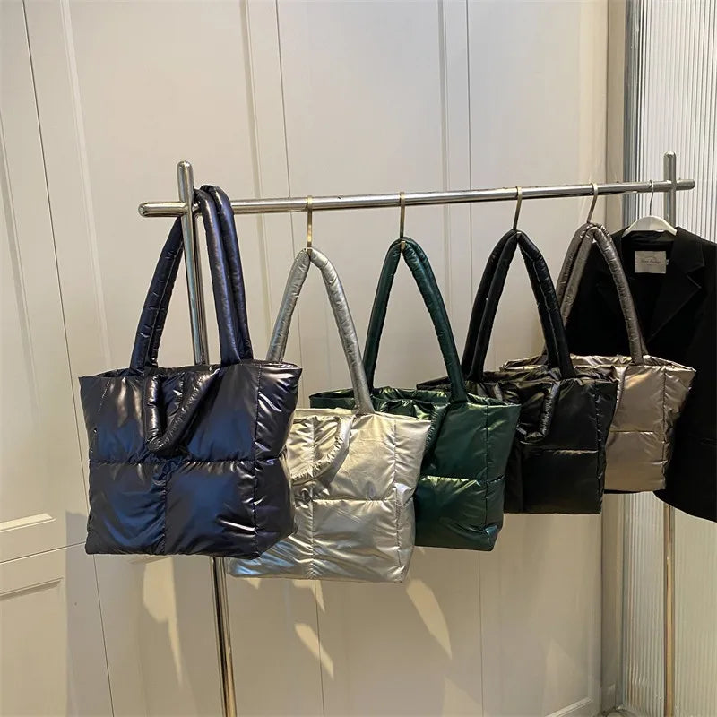 Yogodlns Large Capacity Underarm Bag Fashion Quilted Women Shoulder Bag Designer Space Padded Cotton Handbag Luxury Shopper Tote
