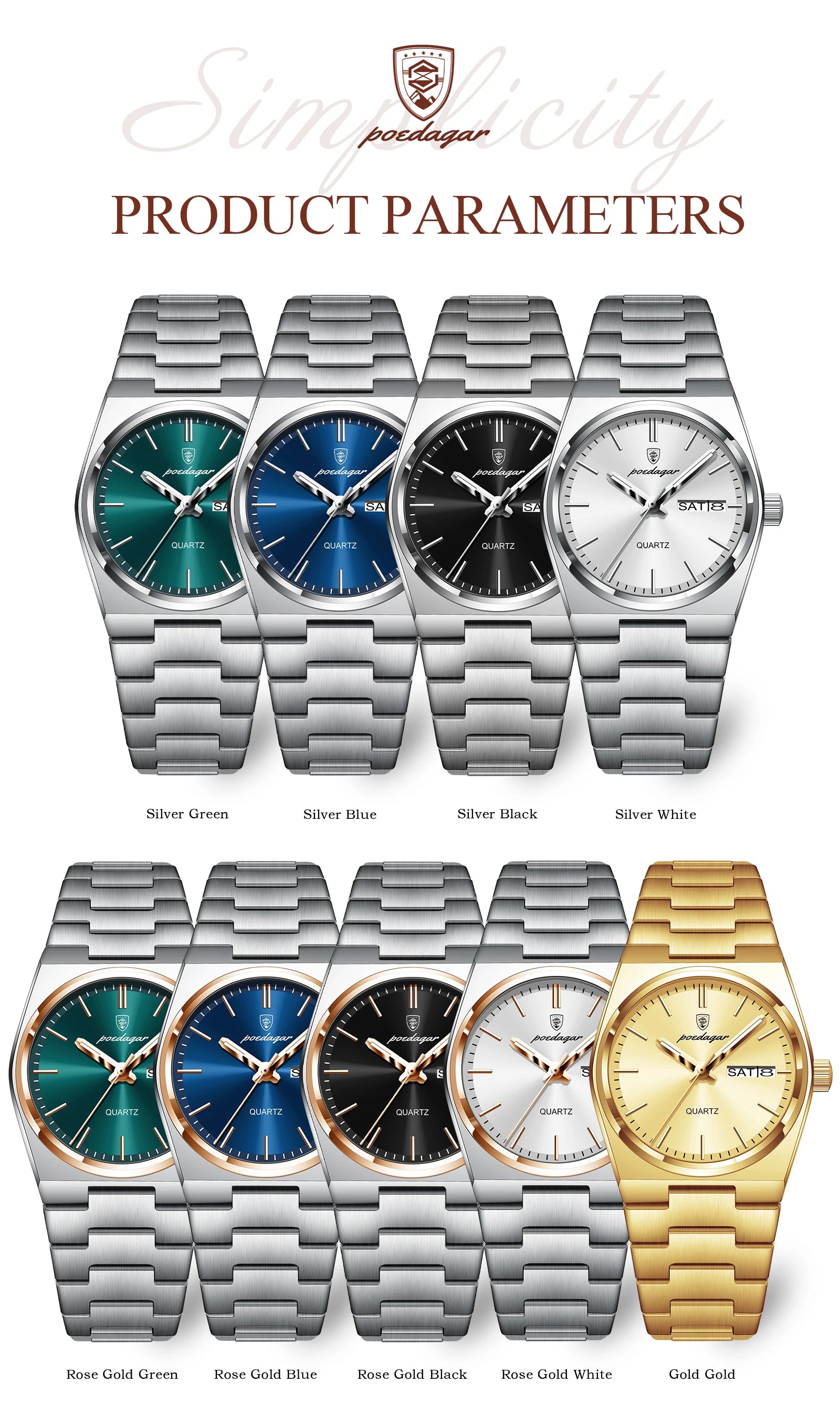POEDAGAR Exquisite Watches For Women Waterproof Luminous Date Week Ladies Watch Stainless Steel Luxury Woman's Quartz Wristwatch