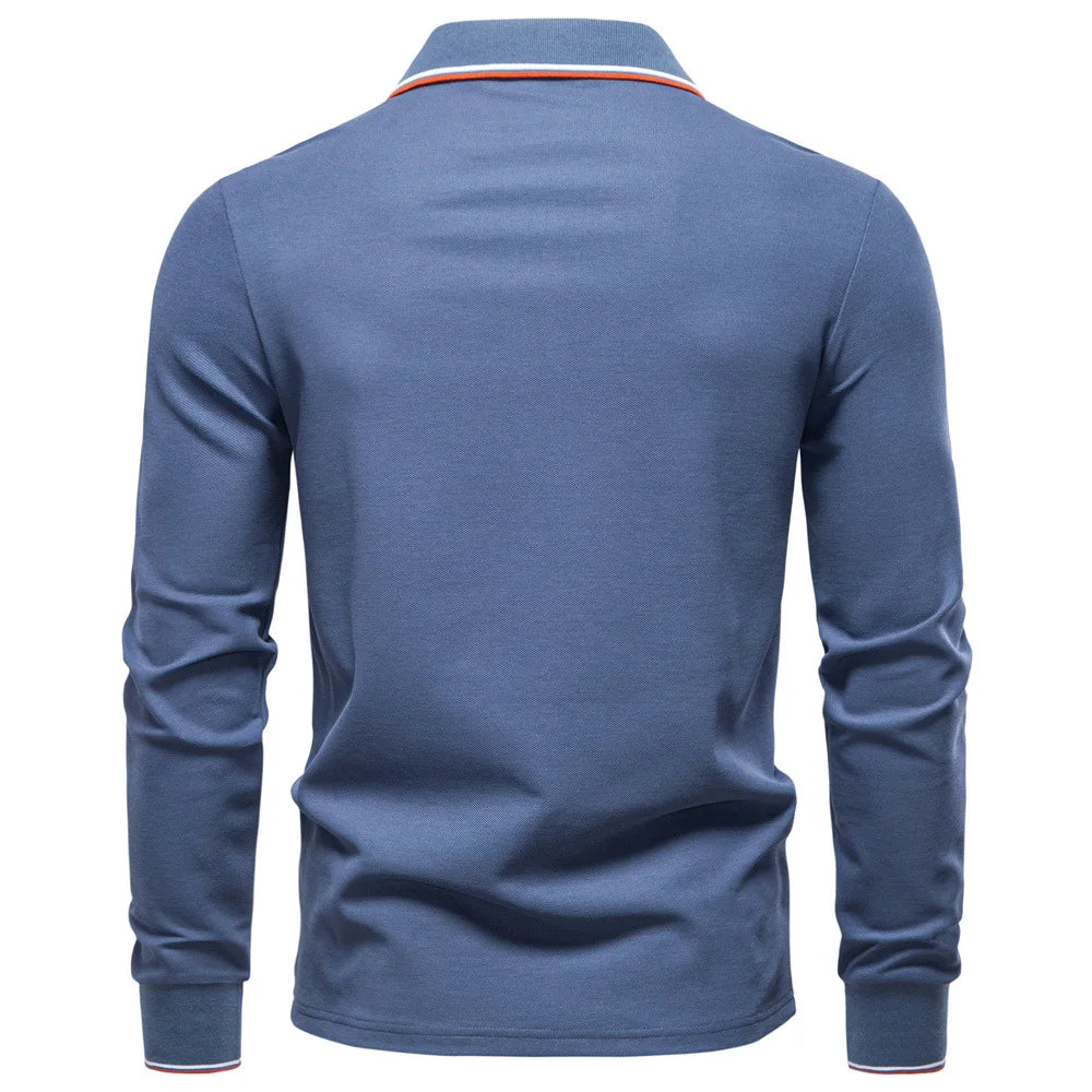 2025 Autumn New Men's Deer Embroidery Cotton Rich Blend Breathable Polo Shirts Long Sleeve Social Business Golf Polo Shirts Male