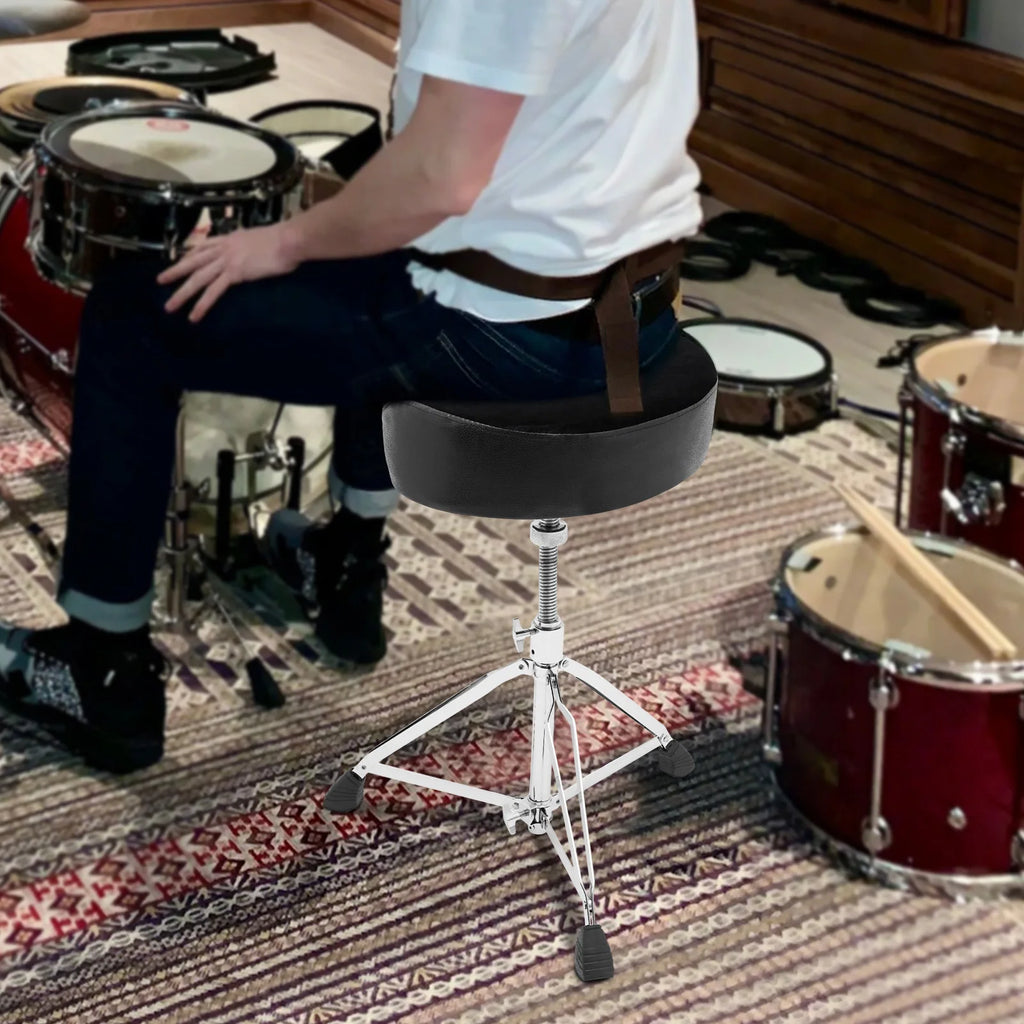 Drum Stool with Foldable Iron Frame, PU Seat, 220 lbs Capacity, Portable, Easy to Clean, Ideal for Musicians and Gigs