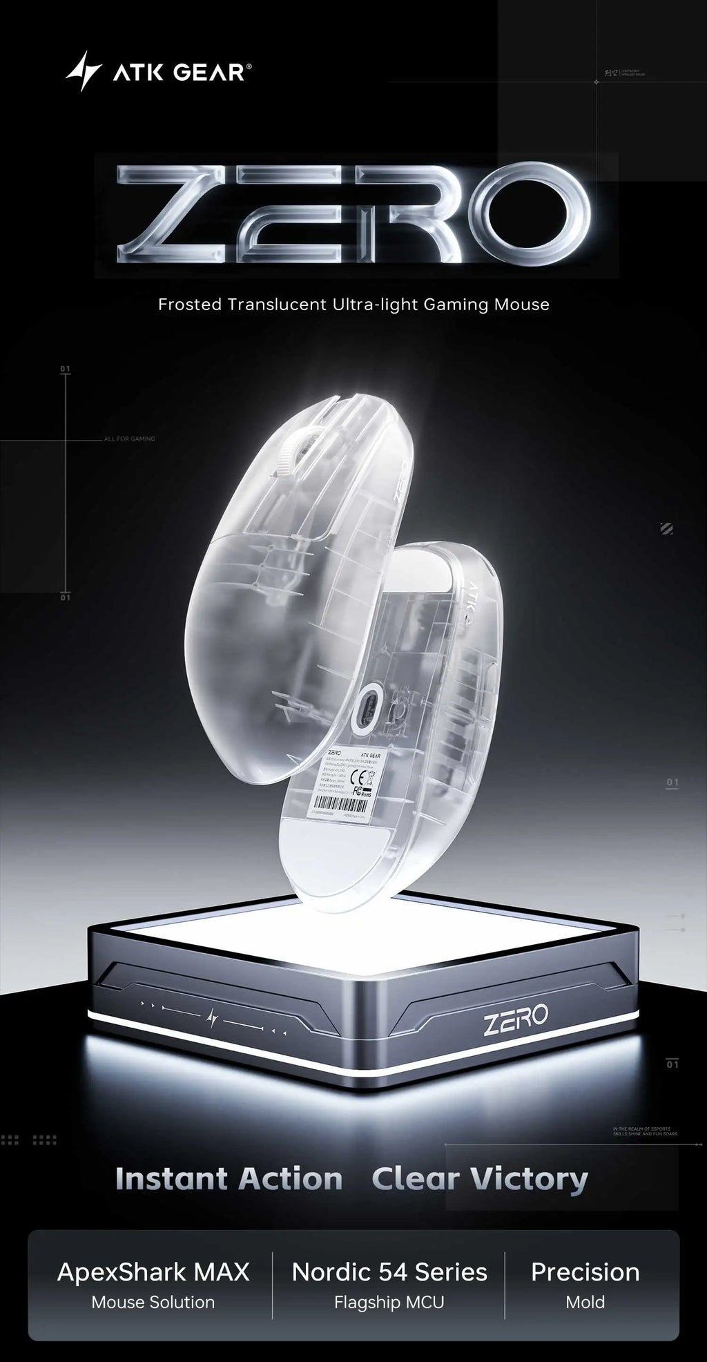 ATK Blazing Sky ZERO Ultralight Wireless Gaming Mouse Dual 8K PAW3950Ultra Transducer Wireless Mouse Ergonomic Mouse Foggy Mice
