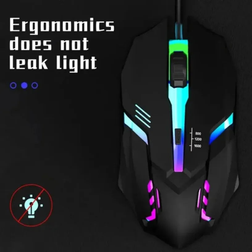 USB LED Colorful Luminous Button Gaming Mouse Wired Mouse For PC Gamer Computer Desktop Laptop Mice DPI1200 RGB Ergonomic Mouse