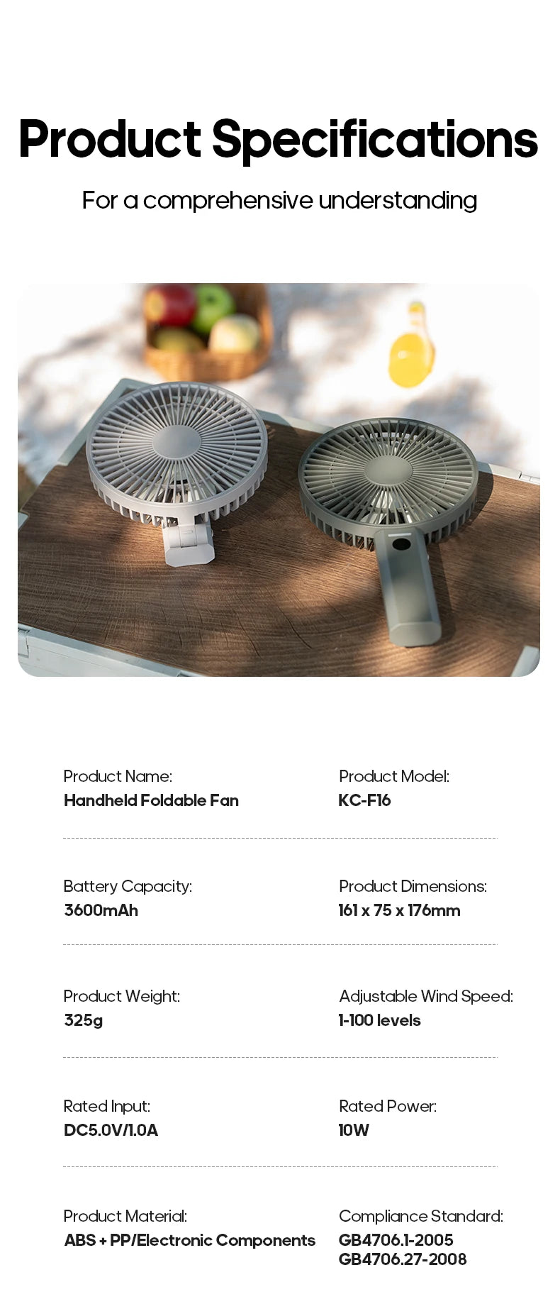 New Portable Folding Handheld Fan 3600mAh Desktop Rechargeable Fan 100-speed Wind Angle Adjustable for Home Outdoor Travel