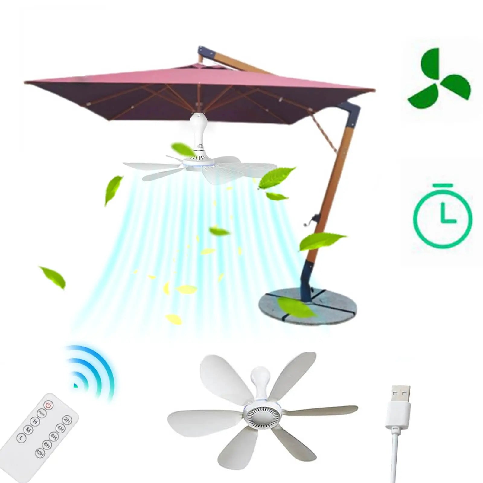 XIAOTREE USB Ceiling Fan DC 5V Air Circulator Fan 6 Detachable Blades Portable Hanging Ceiling Fans Camping Fan for RV & Home
