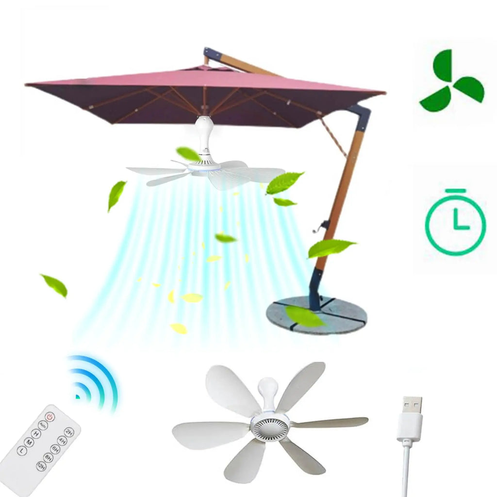 XIAOTREE USB Ceiling Fan DC 5V Air Circulator Fan 6 Detachable Blades Portable Hanging Ceiling Fans Camping Fan for RV & Home