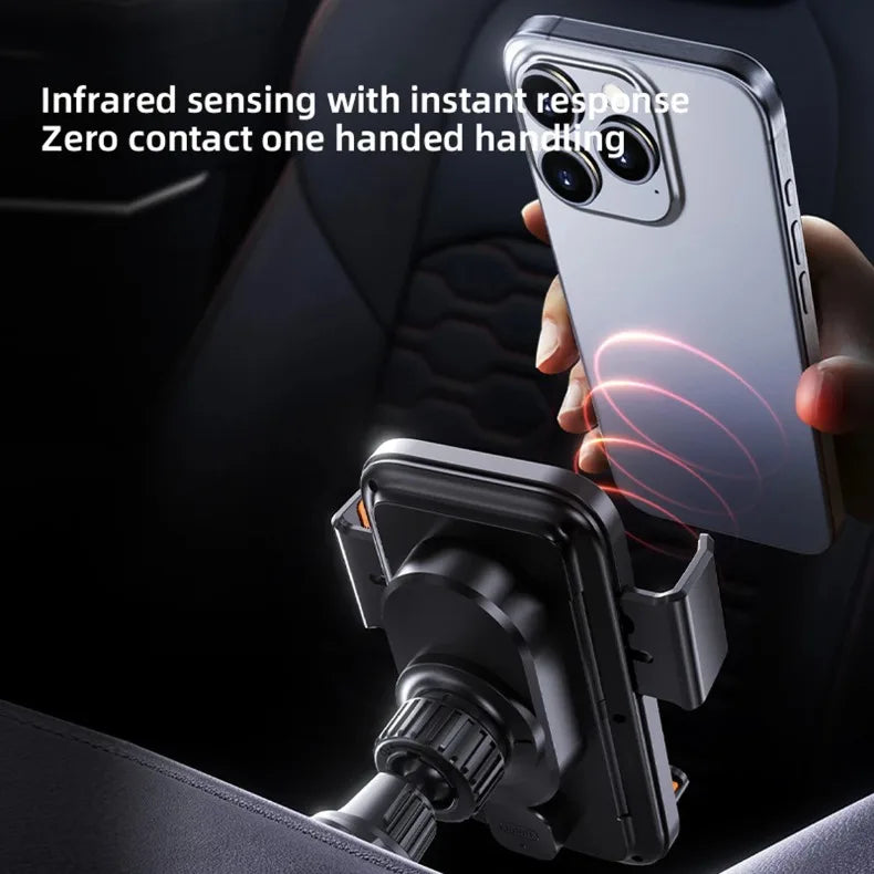 2026 New Upgraded 15W Qi FCC ROHS Car Phone Charger Holder Auto Induction One Key Release 360 Rotating for Dashboard Windshield