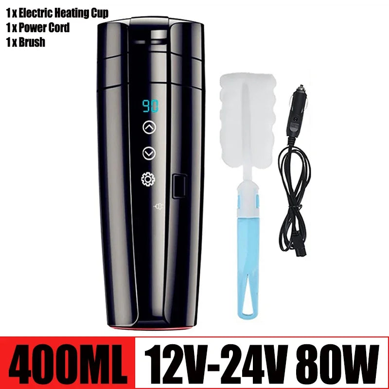 12V 24V Travel Electric Kettle Stainless Steel Smart Temperature Control Touch Travel Coffee Mug Warmer for Car Truck Leakproof