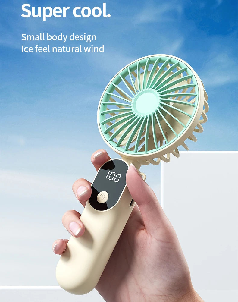 Portable Handheld Fan Mini USB Fan With 6 Speeds and Digital Display Foldable 3-in-1 Handheld Neck and Desktop Fan For Outdoor