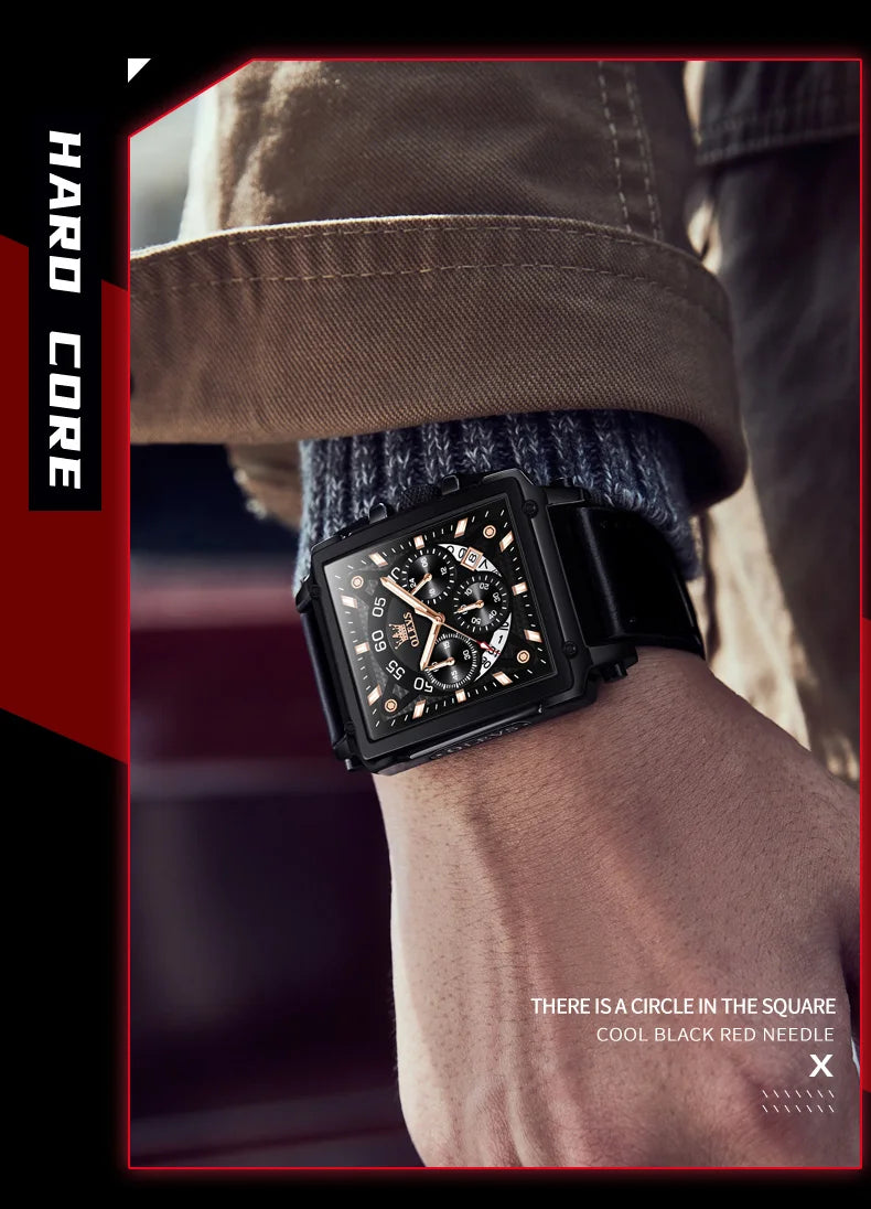 OLEVS Top Brand Male Watches Square Quartz Watch Watch For Men Waterproof Leather Strap Sport Clock Male Relogio Masculino