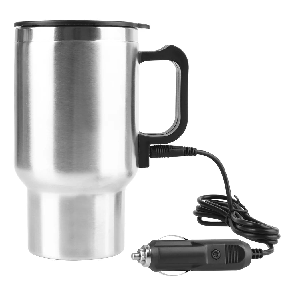 Car Electric Heating Cup Stainless Steel Camping Travel Kettle Vehicle Heating Cup Water Coffee Milk Thermal Mug 12V 450ml/300ml
