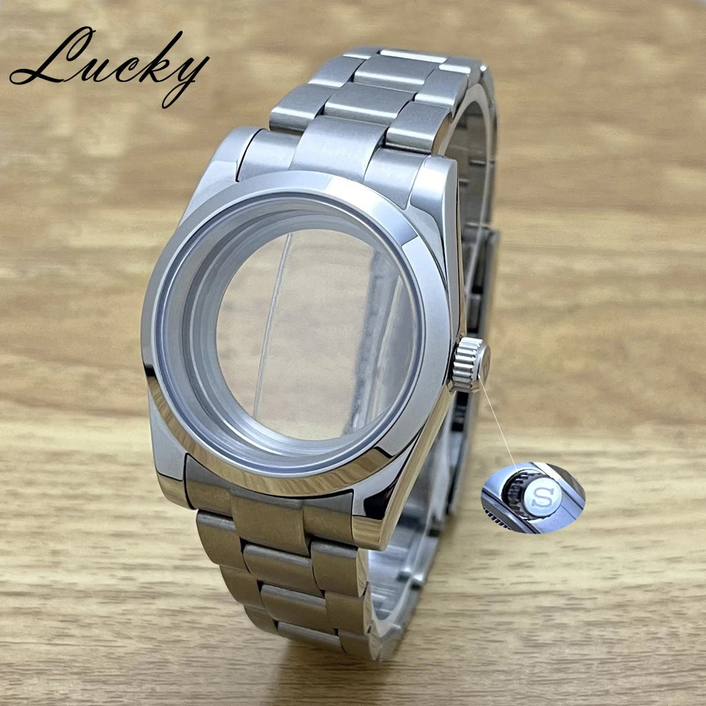36mm 40mm Fit NH34 NH35 NH36 ETA2824 PT5000 Movement Case Brushed Center  Bracelet Sapphire Glass Crystal Suitable S Crown