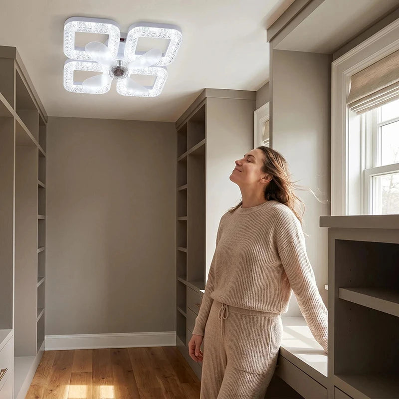48W Ceiling Fan Light E27 Remote Control 4 heads Circular/Square Timer-controlled Converter Base Lighting Base Bedroom Living R