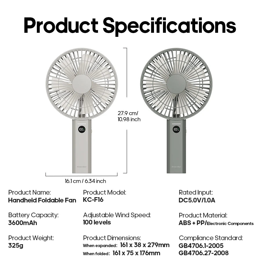 New Portable Folding Handheld Fan 3600mAh Desktop Rechargeable Fan 100-speed Wind Angle Adjustable for Home Outdoor Travel