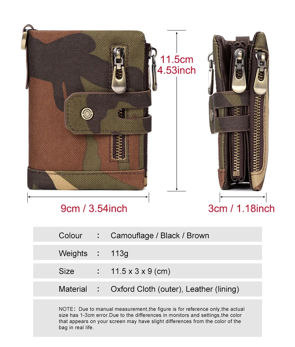 Oxford Wallet for Men RFID Blocking Credit Cards Holder Purse with Zipper Coin PurseClassic Biker Short Chain Portomonee
