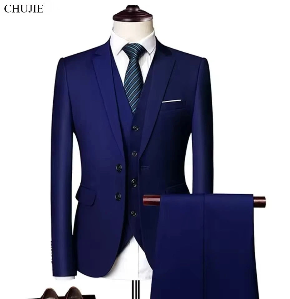 Suits For Men 3 Pieces Set Elegant Wedding  Fashion Classic Full Jackets Vest Pants Blazers Outfit 2025 Formal Costume
