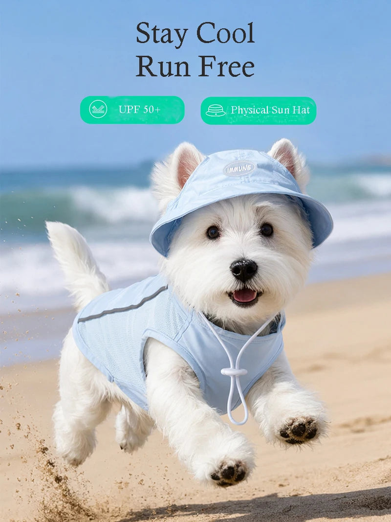 Pet Dog Summer Cooling Vest with Cap Breathable Mesh Sun Protective Shirt for Dogs&Cats Lightweight Outdoor Pet Clothes Set