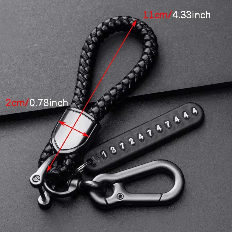 Fashion Men's Car Key Chain Key Ring Female Leather PU Lanyard Pendant Anti-lost Mobile Phone Number Plate Keychain Accessories