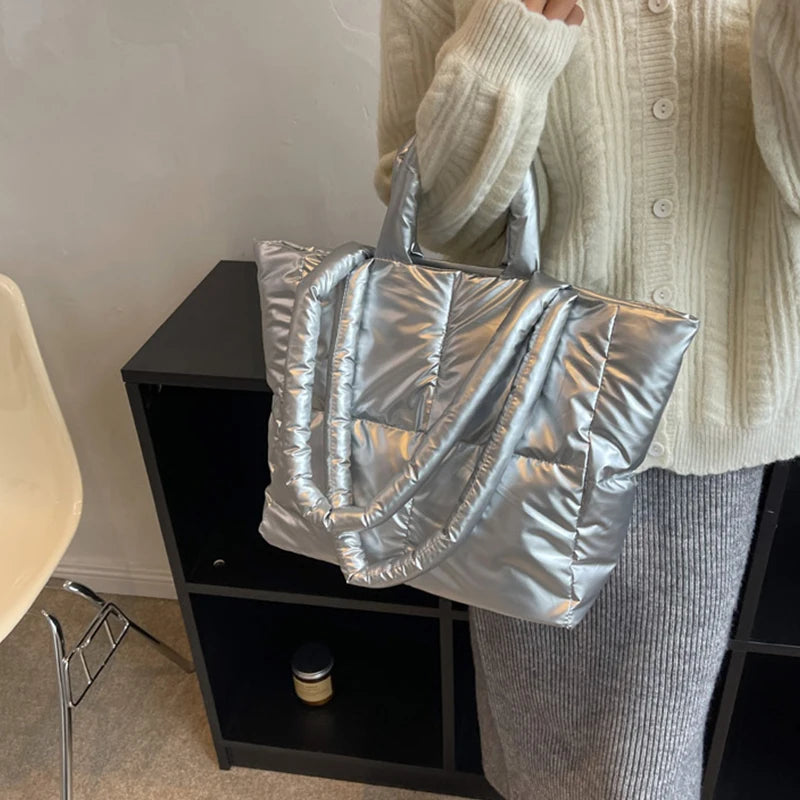 Yogodlns Large Capacity Underarm Bag Fashion Quilted Women Shoulder Bag Designer Space Padded Cotton Handbag Luxury Shopper Tote