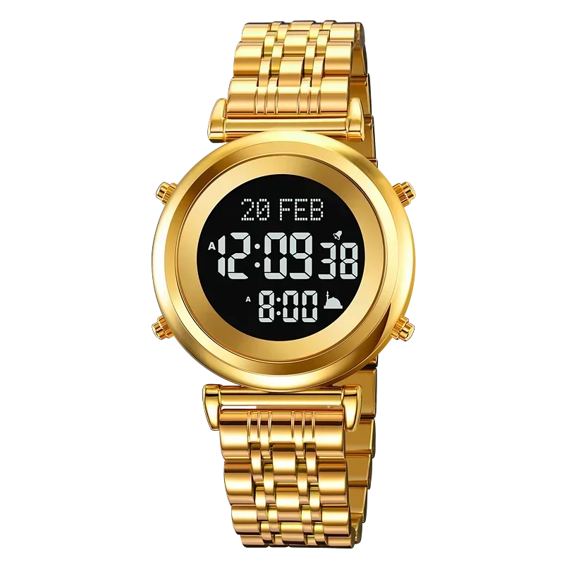 SKMEI 2139 Digital Watch Steel Muslim Azan Mens Back Light Waterproof Hijri Islamic Wristwatch Prayer Qibla Compass Alarm Clock