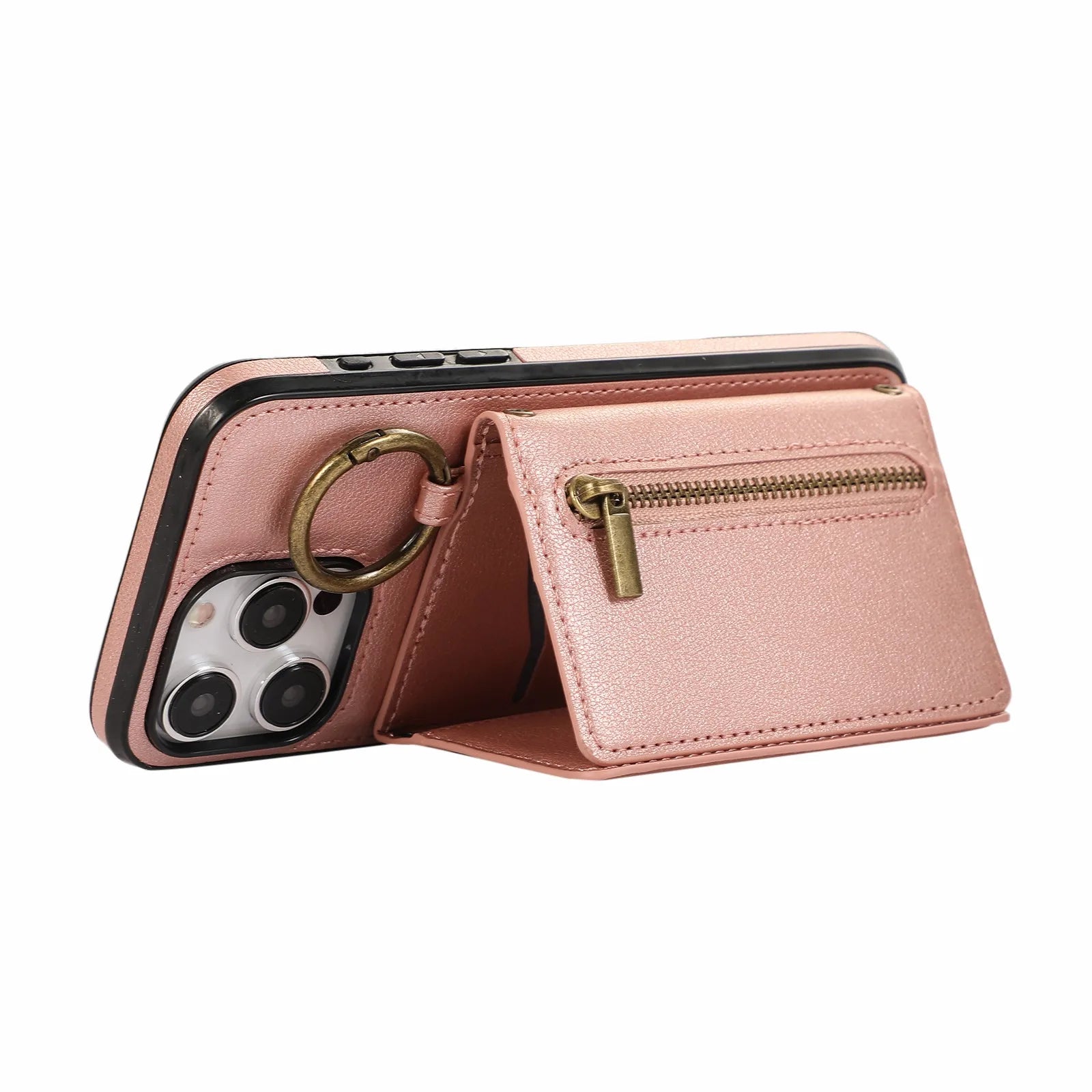 Crossbody Cards Solt Triple Wallet Leather Zipper Case For iPhone 15 16 Pro Max 14 Plus 13 12 11 XS XR SE2022 Ring Holder Cover