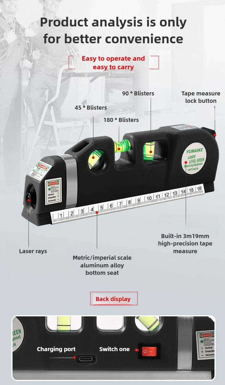 4 in 1 Measure Infrared Laser Level Machine Self Leveling for Woodworking Tools with Cross Line and Solo Leveling