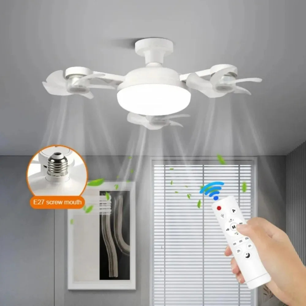 E27 LED Ceiling Fan Light with Remote Control Dimmer Function 50 60W Ceiling Light Drone Shaped Fan Light for Living Room Study
