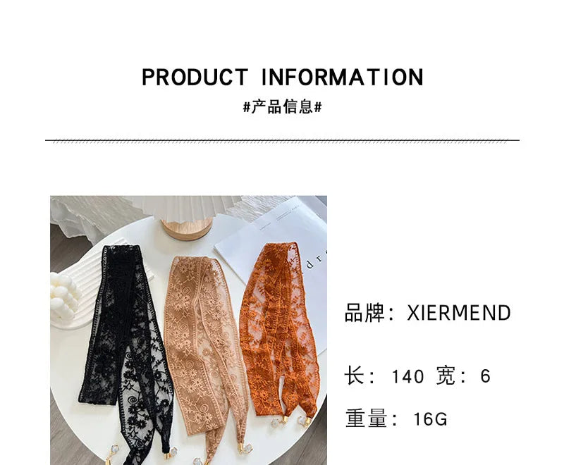 Women's Gentle Parent-Child Daisy Lace Pendant Hair Band Multi-Functional Scarf Silk Scarf Belt Long Thin Narrow Ribbon