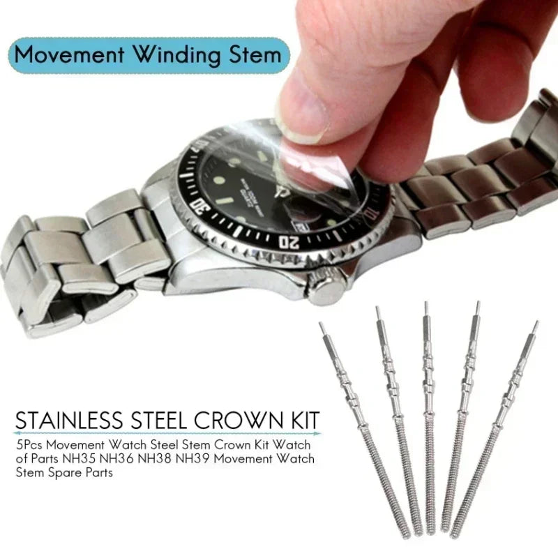 10Pcs /5Pcs  Movement Watch Steel Stem Crown Kit Watch Of Parts for NH35 NH36 NH38 NH39 Movement Watch Stem Spare Parts