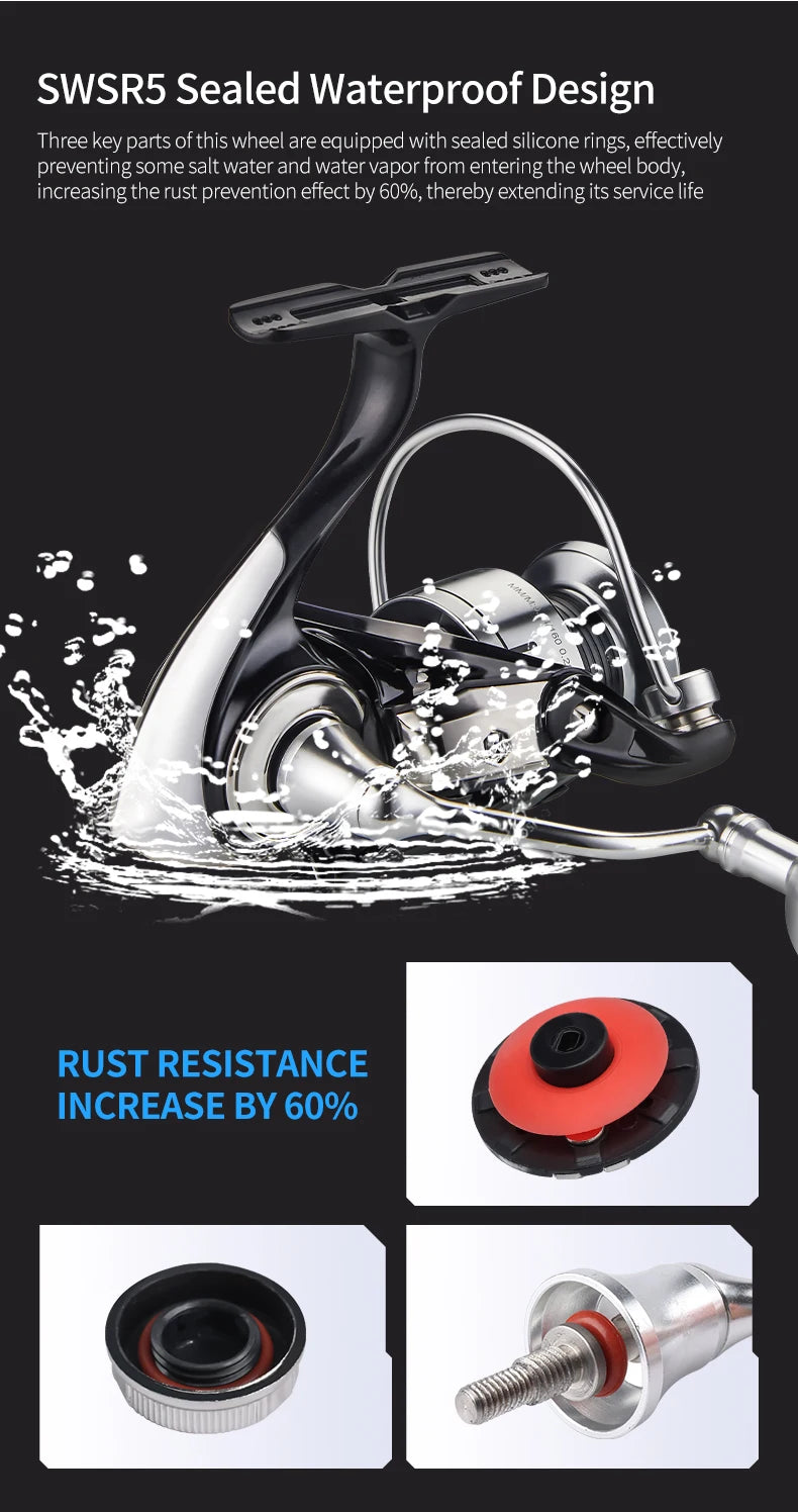 DEUKIO New arrival Saltwater Fishing Reel Metal Ball Knob Spinning Reels 2000-7000 3+1BB 5.2:1 Max Drag 15KG Water-Proof Reels