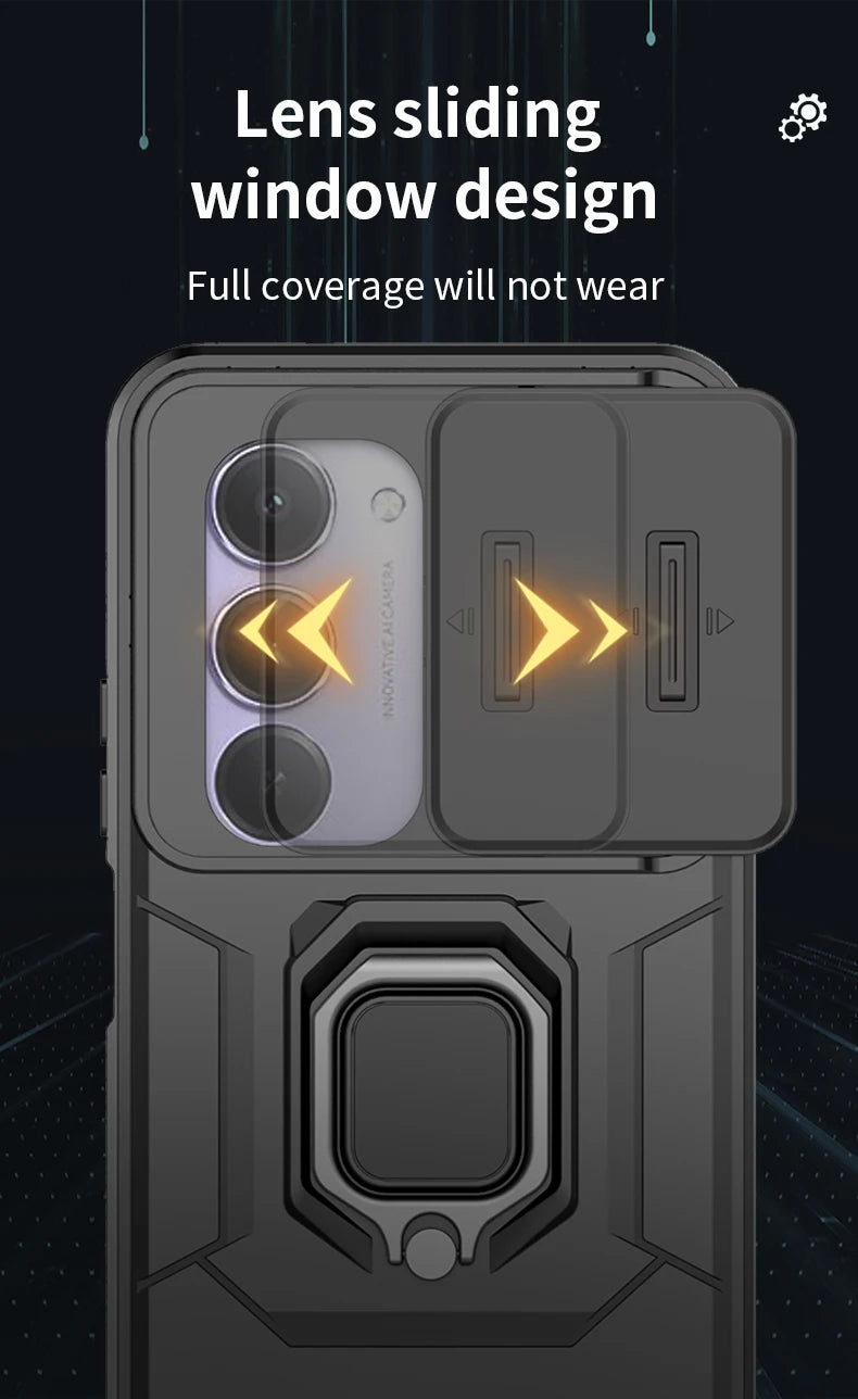 For Xiaomi Redmi 15 4G 171mm Case Slide Camera Protect Phone Case For Redmy 15 Redmi15 4G Magnetic Ring Holder Armor Back Cover
