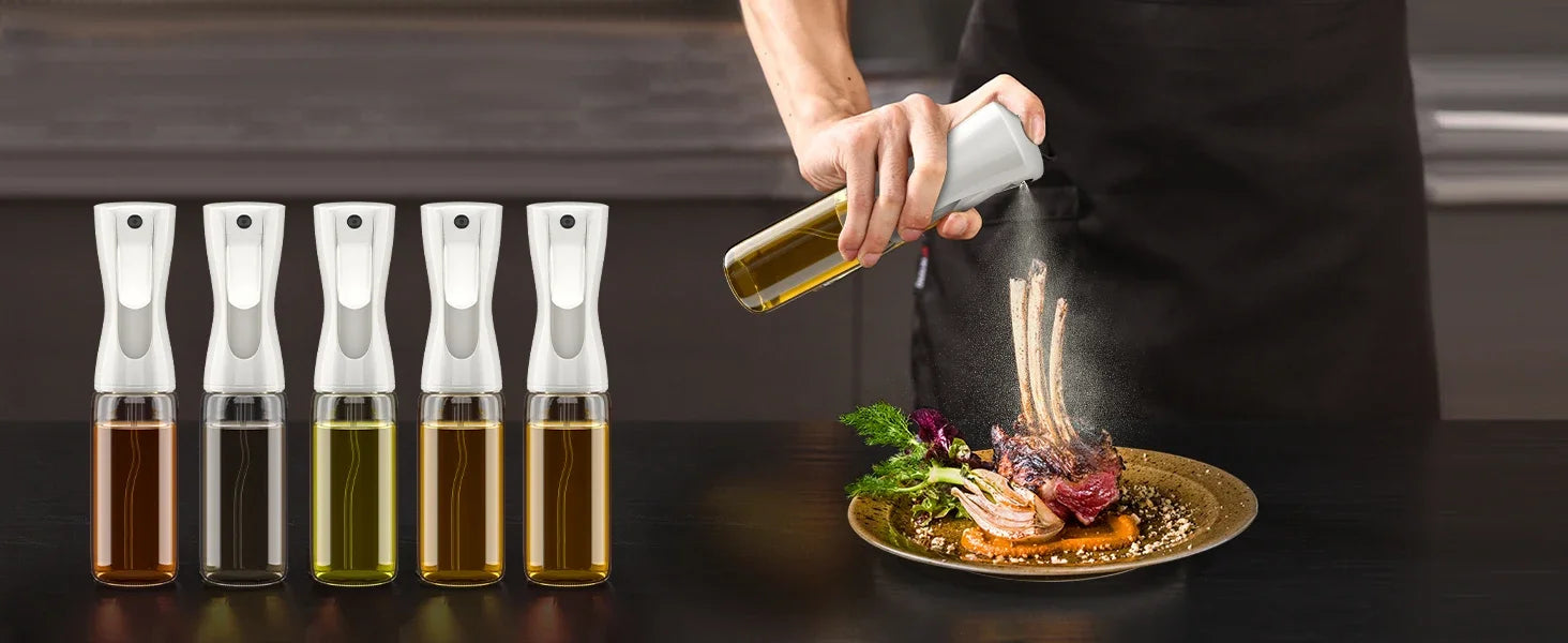200/300/500ML Oil Air Pressure Double Nozzle Oil Spray Bottle Sprayer Kitchenware Oil Bottle Roasting Bottle Fitness Barbecue