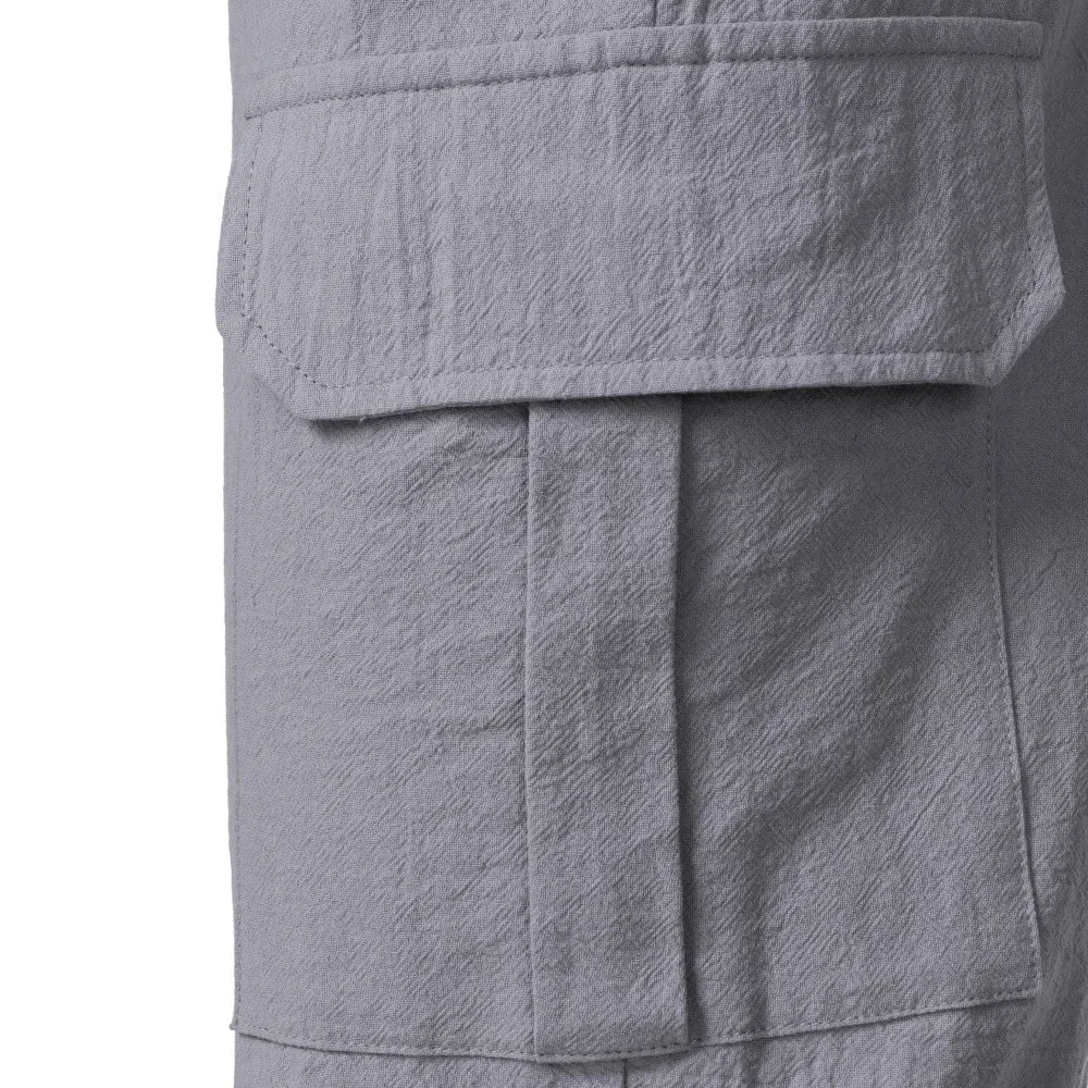 2026 European And American Men's Cotton And Linen Trousers Multi-pocket Work Pants Loose Straight Sportswear And Casual Trousers