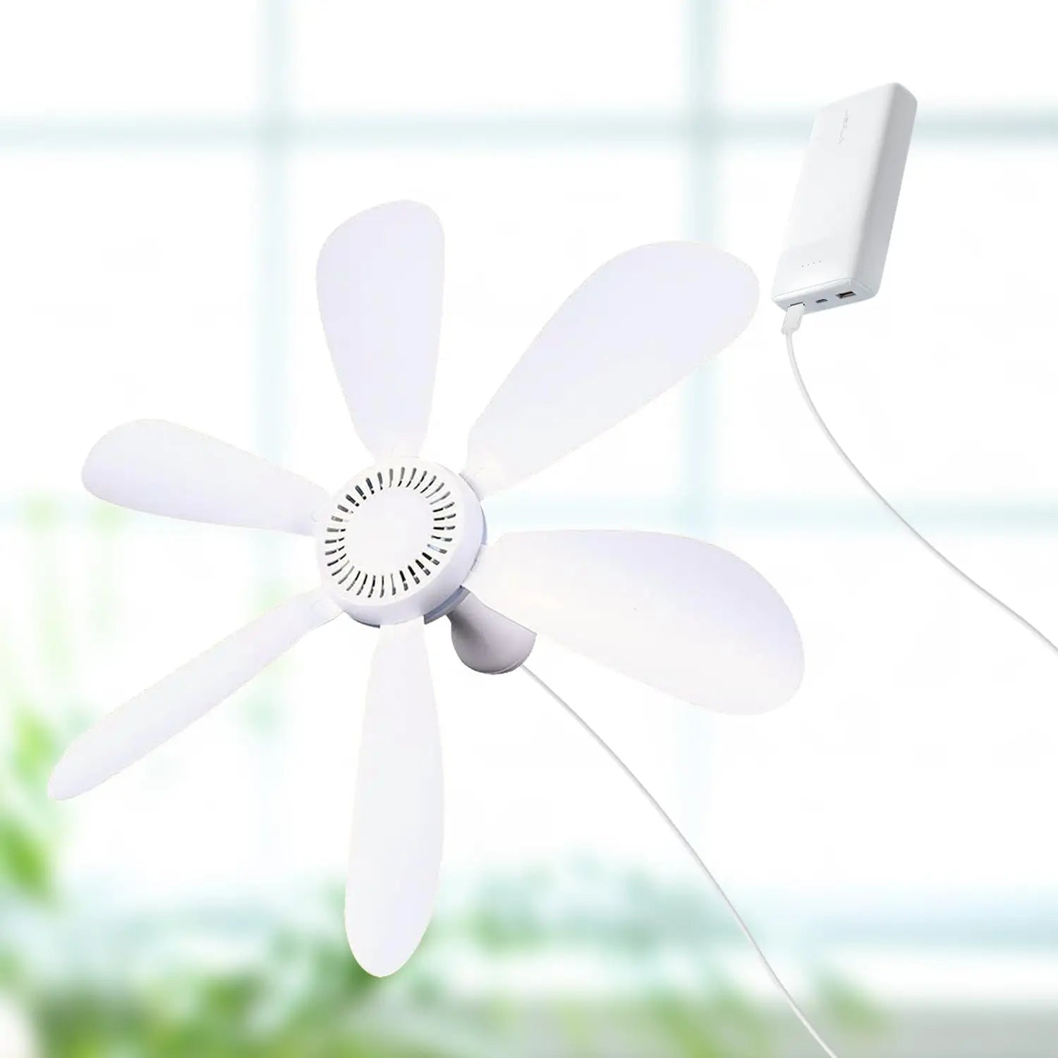 XIAOTREE USB Ceiling Fan DC 5V Air Circulator Fan 6 Detachable Blades Portable Hanging Ceiling Fans Camping Fan for RV & Home