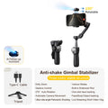 Smart handheld gimbal featuring AI face tracking and tripod combo."