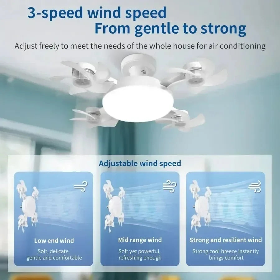 Remote Control Dimmable LED Fan Light E27 Ceiling Fan with Light 3Color Eye Protection Strobe Free Bedroom Kitchen Garage Office