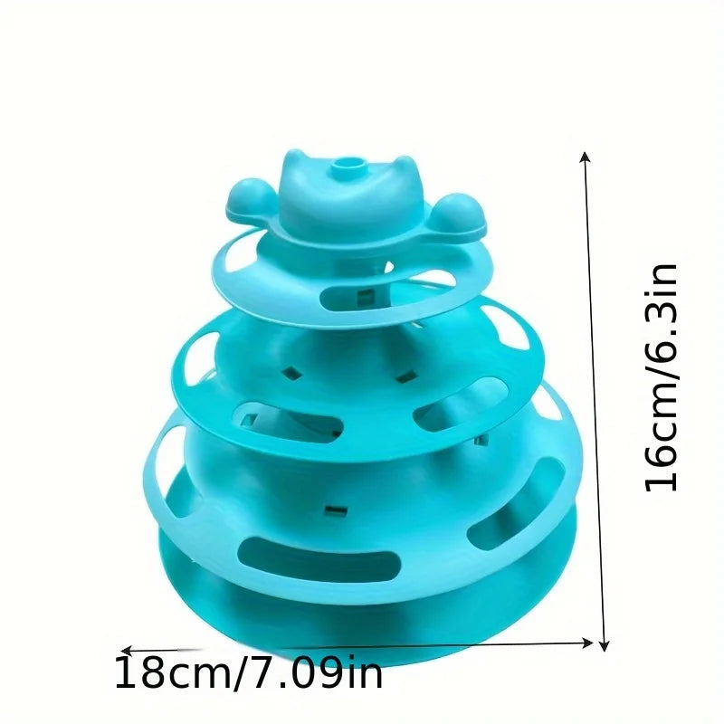 1pcs 4-Layer Cat Turntable With Fun Toy Ball And Playing Stick - Interactive Toy For Cats