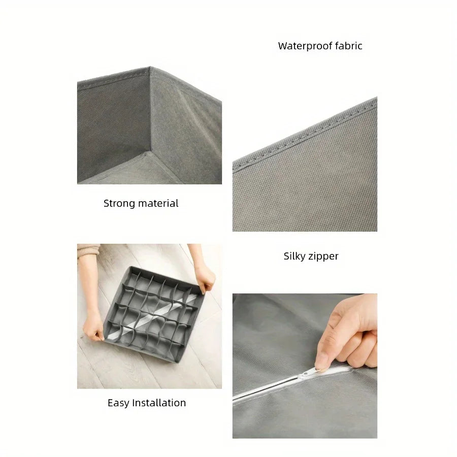 Foldable Fabric Storage Box with 24 Compartments Stackable Organizer for Socks Ties Underwear Space-Saving Drawer Divider