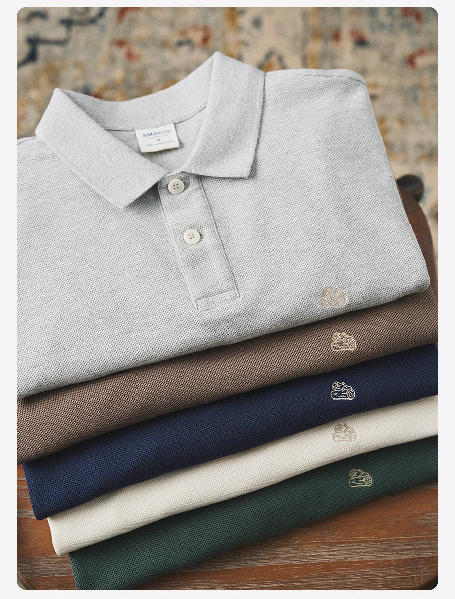 SIMWOOD 2026 Summer New Oversize Polo Shirts Men Breathable Comfortable Moisture-Wicking T-shirt Tops