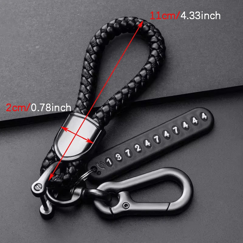 Fashion Men's Car Key Chain Key Ring Female Leather PU Lanyard Pendant Anti-lost Mobile Phone Number Plate Keychain Accessories