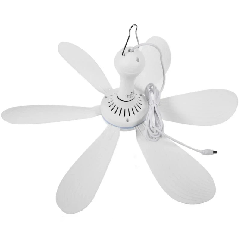 XIAOTREE USB Ceiling Fan DC 5V Air Circulator Fan 6 Detachable Blades Portable Hanging Ceiling Fans Camping Fan for RV & Home