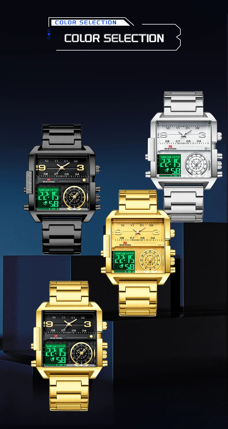 Dual Display Men Sports Watches For Male Clock Gold Black Men Digital Wrist Watches Top Brand Luxury Chronograph Quartz Watch