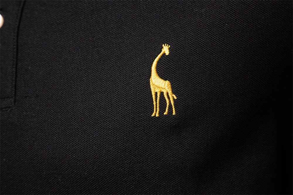 2025 Autumn New Men's Deer Embroidery Cotton Rich Blend Breathable Polo Shirts Long Sleeve Social Business Golf Polo Shirts Male