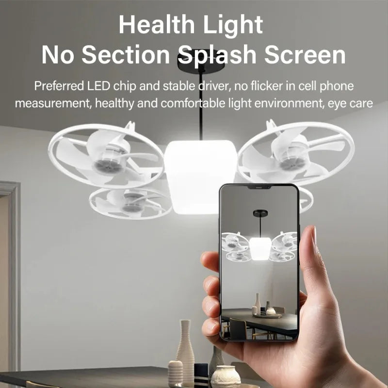 2 in 1 LED E27 Ceiling Fan Light AC 110-220V with Remote 3 Color Temp 3 Speeds Dimmable Adjustable for Bedroom Home Restaurant
