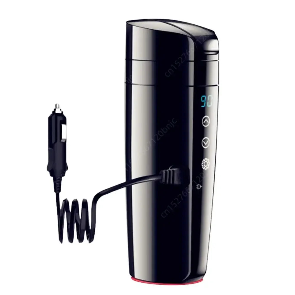 12V 24V Travel Electric Kettle Stainless Steel Smart Temperature Control Touch Travel Coffee Mug Warmer for Car Truck Leakproof