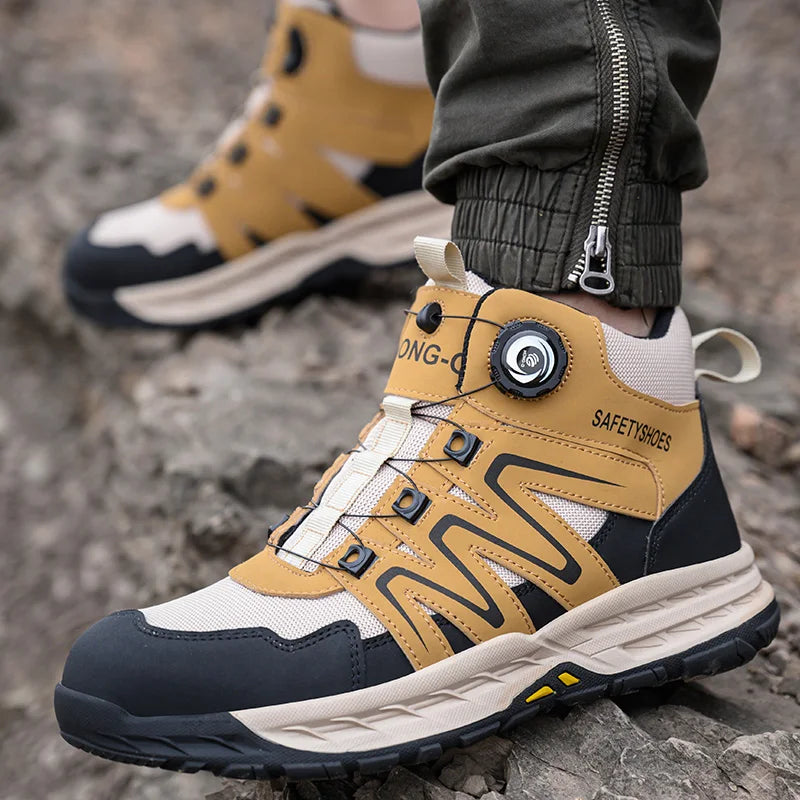 Rotating Button New Safety Shoes Men Anti-smash Anti-puncture Work Shoes Fashion Men Sport Shoes Security Protective Boots Men