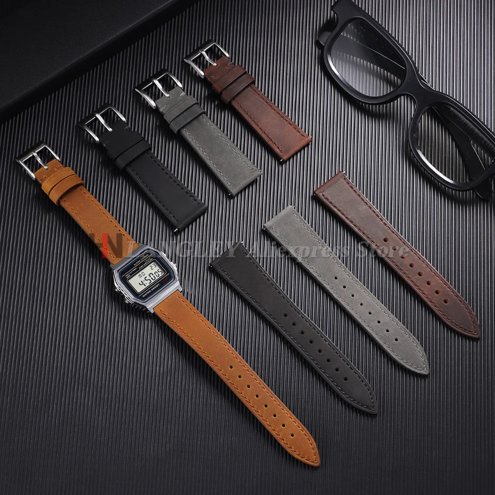 Genuine Cowhide Watch Strap 18mm for Casio for F91W W-800H SGW400 F84 F105/108 A158/168 AE1200/1300 Men Sport Wristband Bracelet