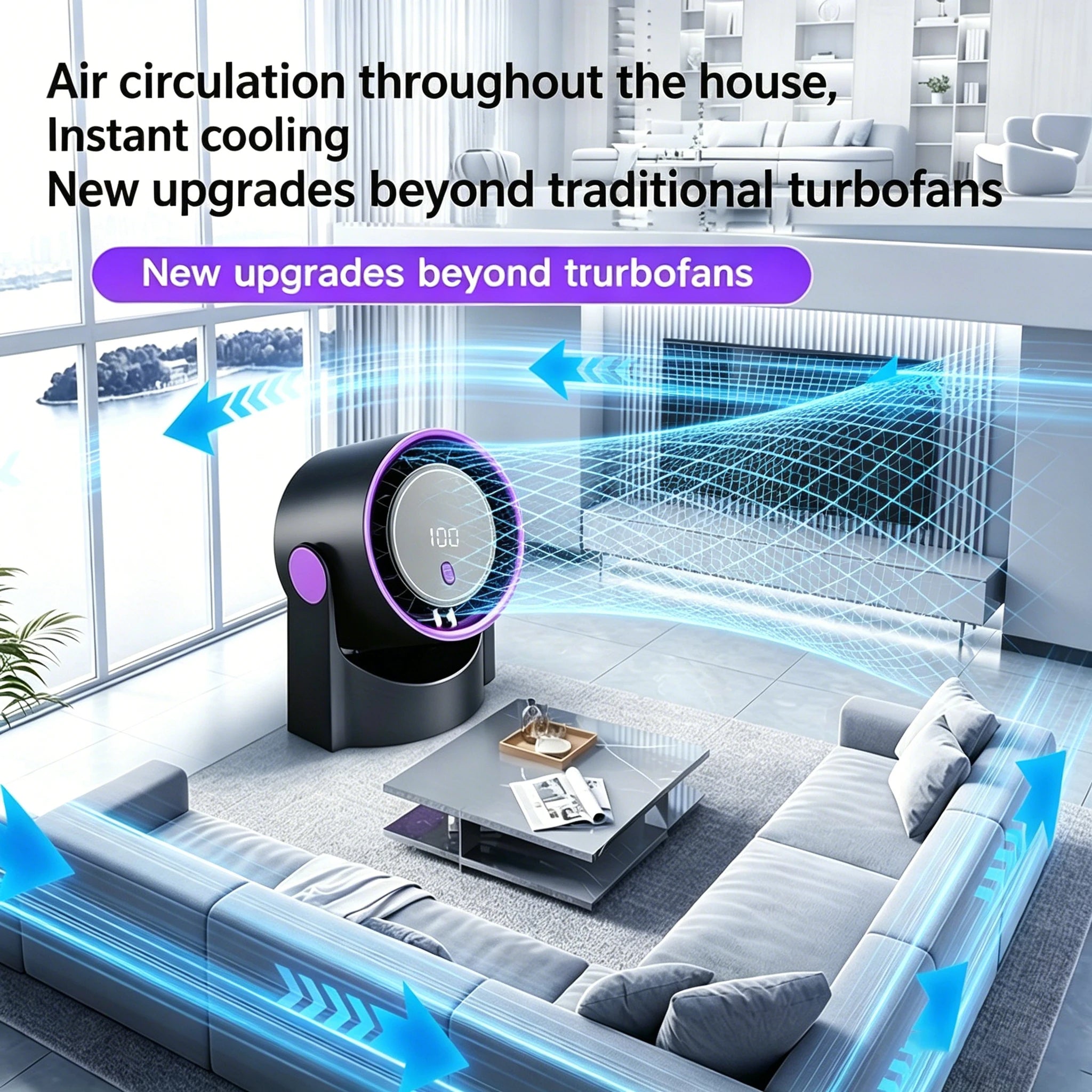 Portable Air Circulator Fan 1200mAh Desktop Rechargeable Fan 100-speed Wind Angle Adjustable for Home Outdoor Travel with Timing
