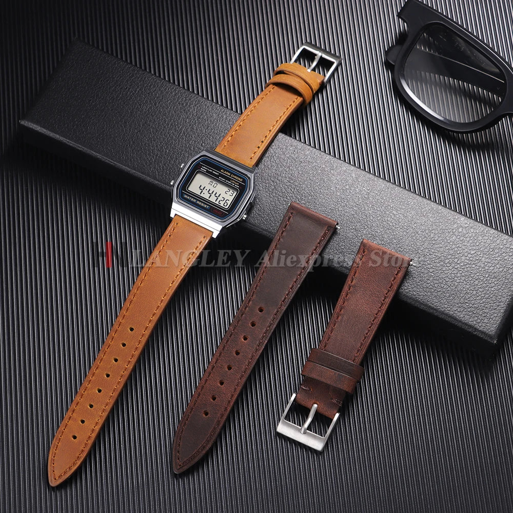 Genuine Cowhide Watch Strap 18mm for Casio for F91W W-800H SGW400 F84 F105/108 A158/168 AE1200/1300 Men Sport Wristband Bracelet